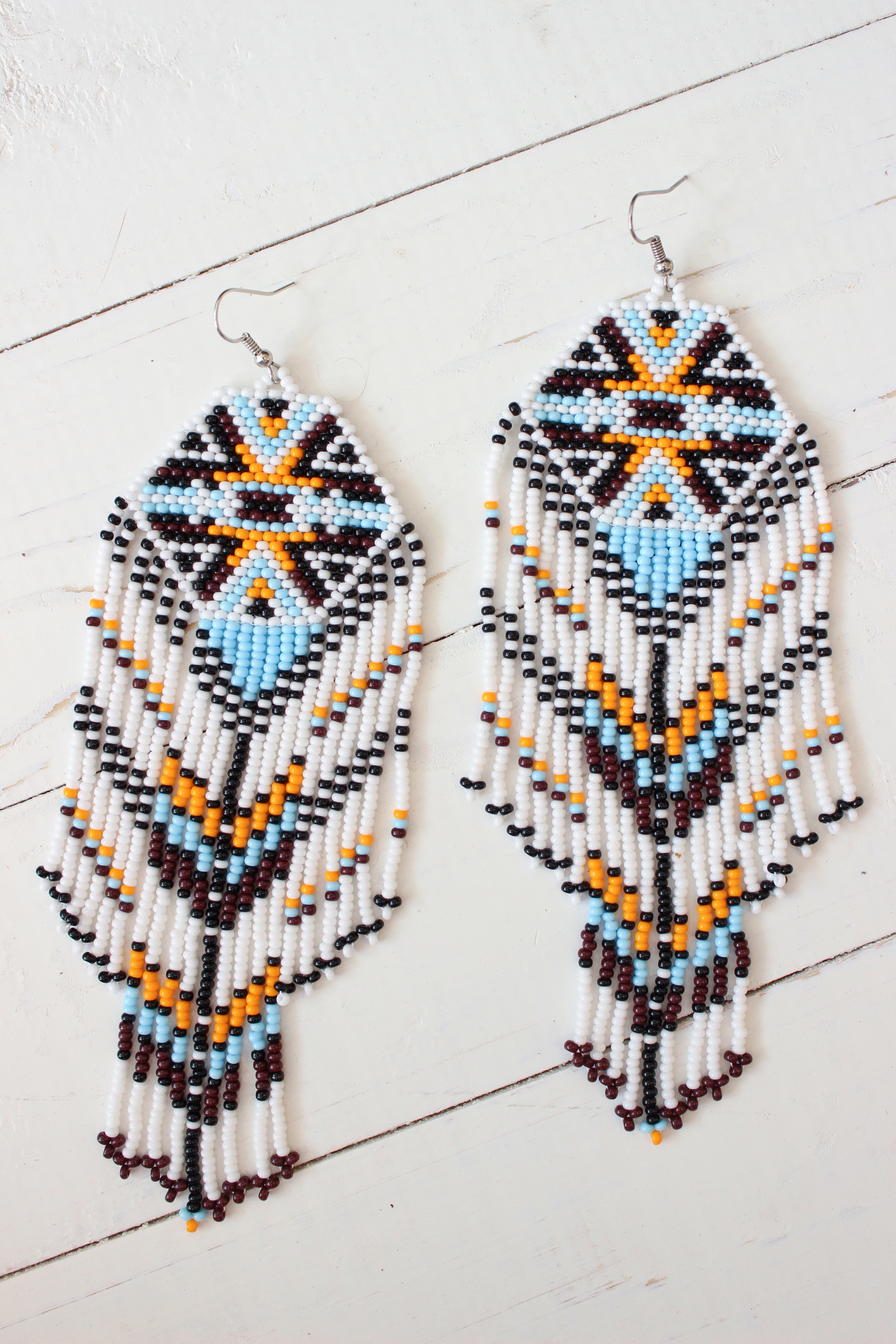 Native American Beaded Earrings Indian Native American Style Earrings Indian Beaded Geometric Aztec Tribal Large Dangling