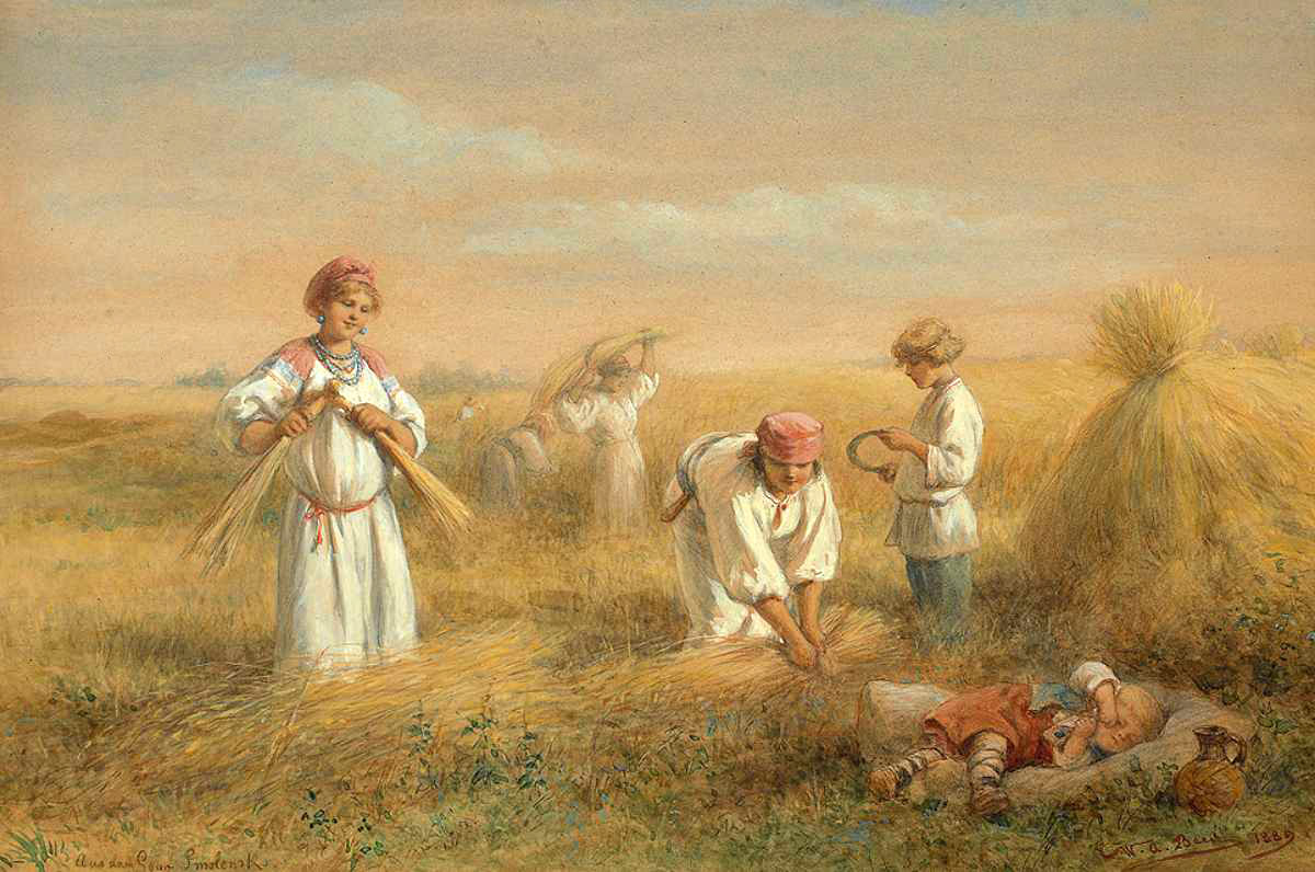 Русский крестьянская семья на жатве