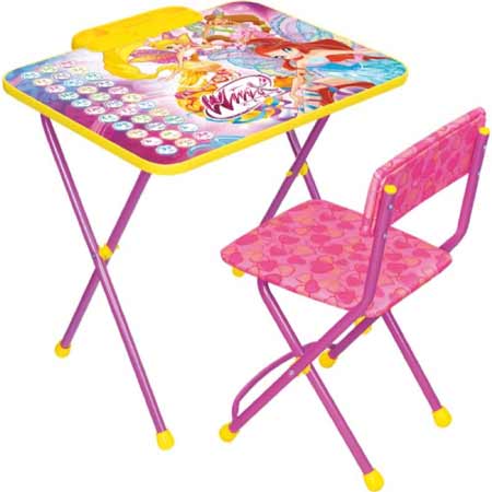 Комплект Winx В2А (для 3-7 лет) тема Винкс Азбука (складные стол с пеналом + мягкий легкомоющийся стул) г.Ижевск