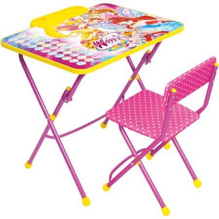 Комплект Winx В3А (для 3-7 лет) тема Винкс Азбука (складные стол с пеналом и подножкой + мягкий стул флок) г.Ижевск