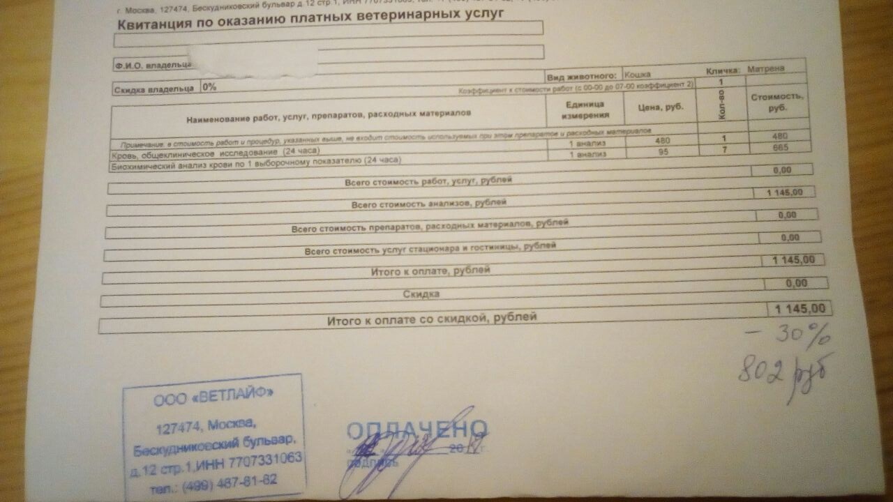 счет за анализы от 27.12.2017