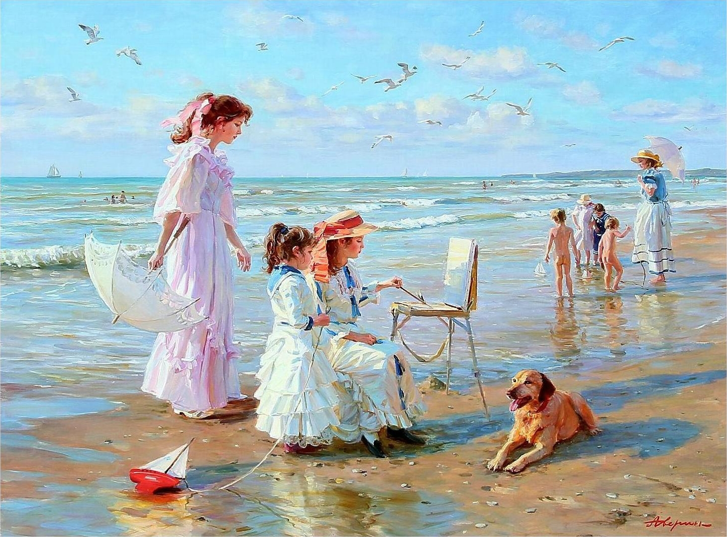Летний день на Черном море (Summer day on the beach at the Black Sea) 90 х 120 Частное собрание