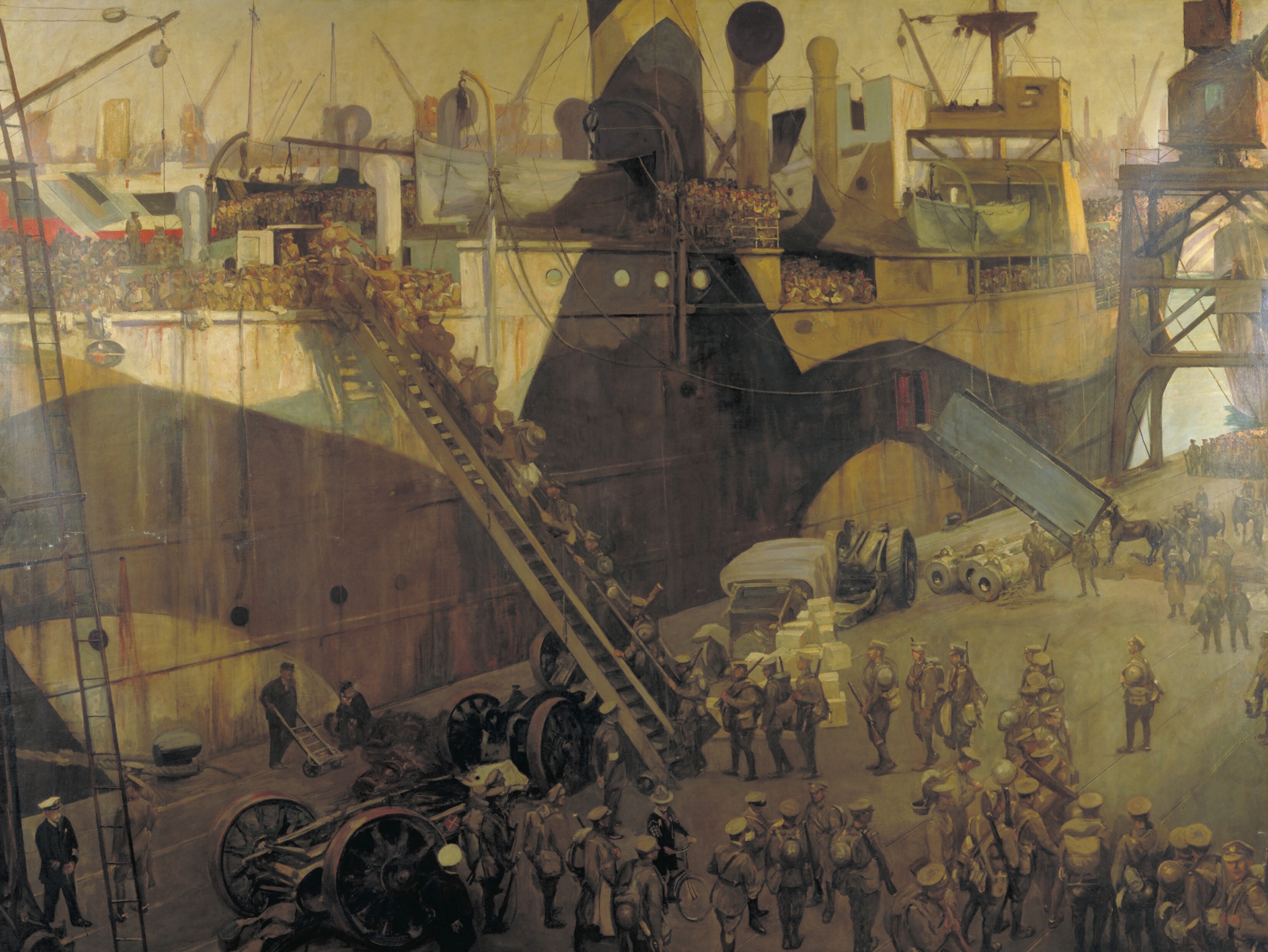 Troops Embarking at Southampton for the Western Front, 1917 Art.IWMART2616