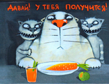 Кот ест морковку