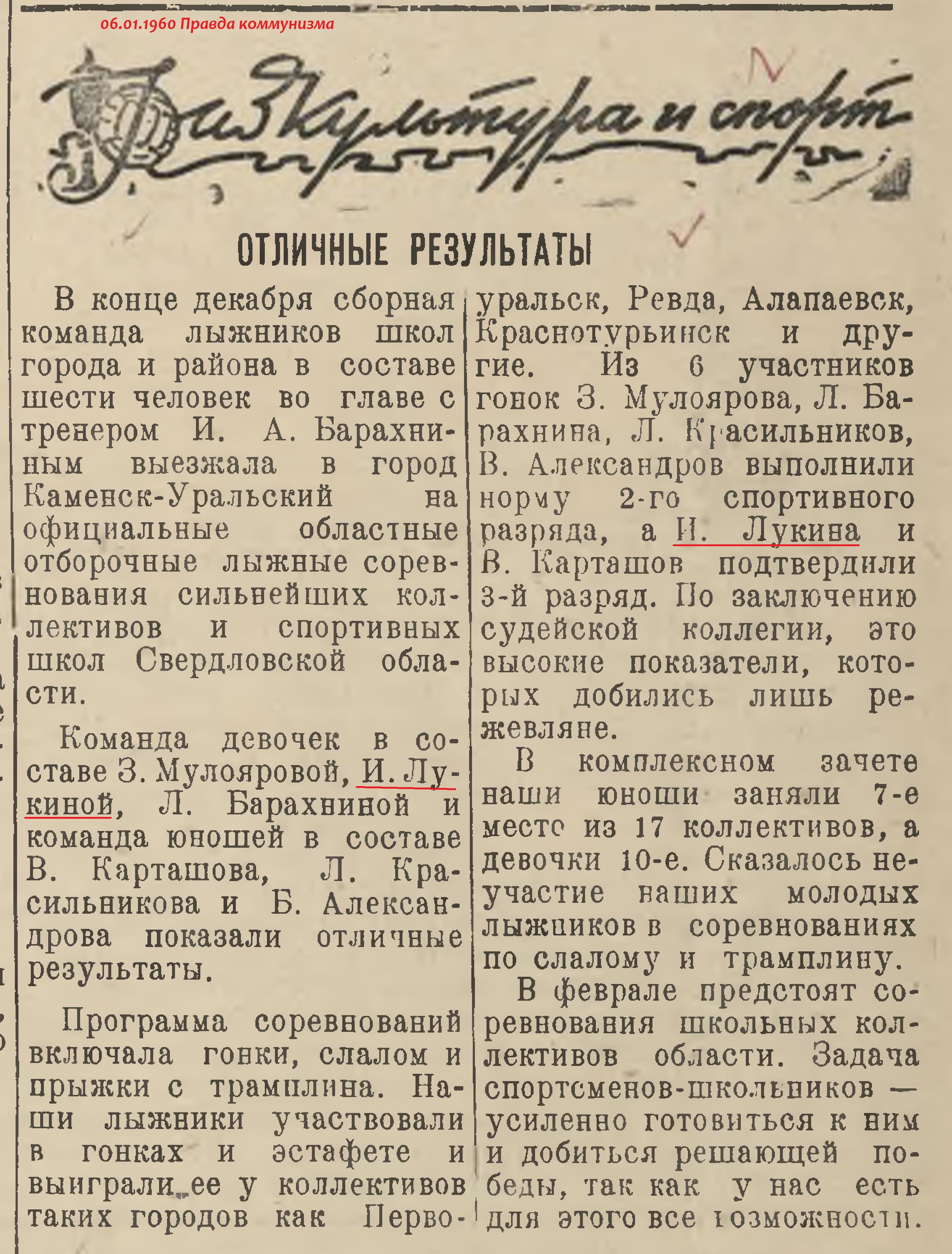 Лукина И. лыжница