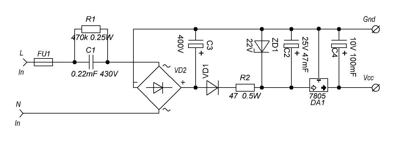 Питание вольт. Схема бестрансформаторного блока питания на 5 вольт. Схема бестрансформаторного источника питания.
