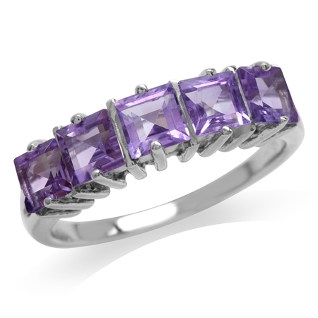 1.75ct. 5-Stone Natural Amethyst White Gold Plated 925 Sterling Silver Ring RN0078214