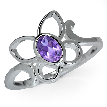 Natural Amethyst 925 Sterling Silver Butterfly Solitaire Ring RN0080455