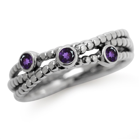 3-Stone Natural African Amethyst 925 Sterling Silver Stack/Stackable Ribbon Ring RN0087227