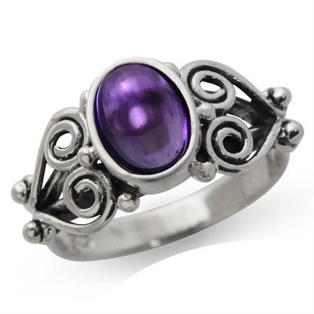 Natural Amethyst 925 Sterling Silver Victorian Style Ring RN0088316