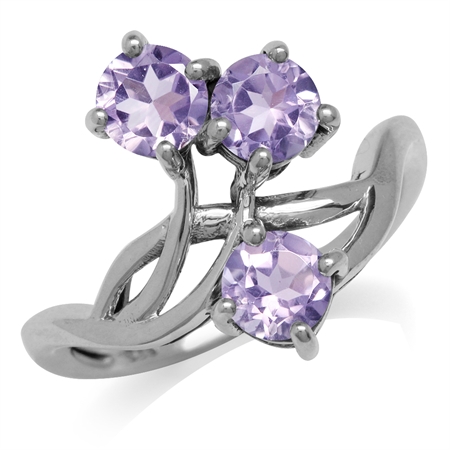 1.44ct. 3-Stone Natural Amethyst 925 Sterling Silver Vine Inspired Ring RN0090984