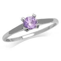 Petite Natural Amethyst White Gold Plated 925 Sterling Silver Heart Prong Set Promise Ring RN0092326