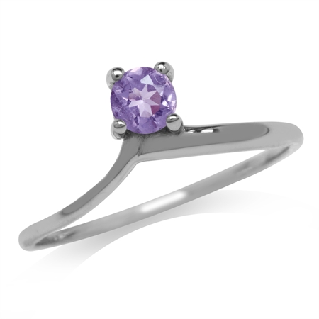 Petite Natural Amethyst 925 Sterling Silver White Gold Plated Promise Ring RN0092466