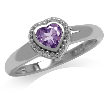 Natural Heart Shape Amethyst White Gold Plated 925 Sterling Silver Solitaire Ring RN0092523