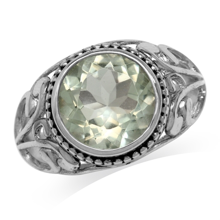 4.26ct. Natural Green Amethyst 925 Sterling Silver Filigree Swirl Ring RN0094121