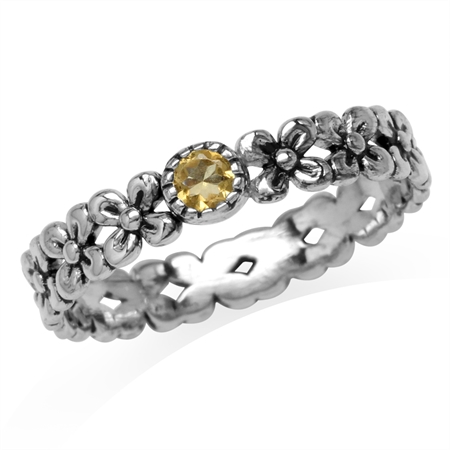 Petite Natural Citrine 925 Sterling Silver Flower Stack/Stackable Eternity Ring RN0095522