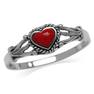 Heart Shape Red Coral Oxidized Finish 925 Sterling Silver Rope Ring RN0093264