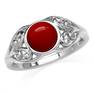 Created Red Coral White Gold Plated 925 Sterling Silver Filigree Solitaire Ring RN0095065