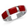 3-Stone Created Red Coral Inlay White Gold Plated 925 Sterling Silver Ring RN0095090