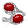 Created Red Coral White Gold Plated 925 Sterling Silver Textured Bypass Ring RN0095143