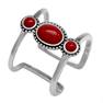 3-Stone Created Red Coral 925 Sterling Silver Bali/Balinese Style Cuff Ring RN0095177