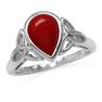 10x7MM Pear Shape Created Red Coral White Gold Plated 925 Sterling Silver Triquetra Celtic Knot Ring RN0095891