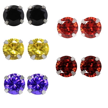 10-Piece 5MM Multi Colored CZ 925 Sterling Silver Stud Earrings & Gift Box Set SE0088064
