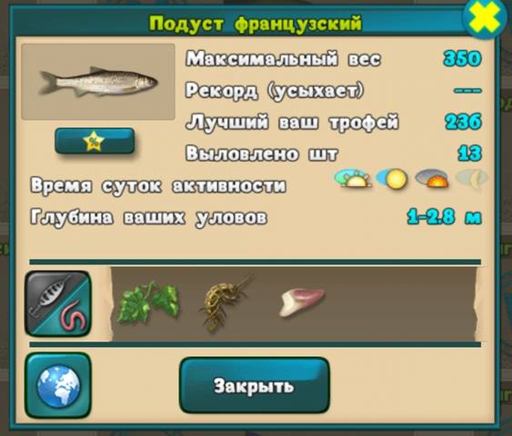 На что ловится обыкновенный лопатонос в игре my fishing word