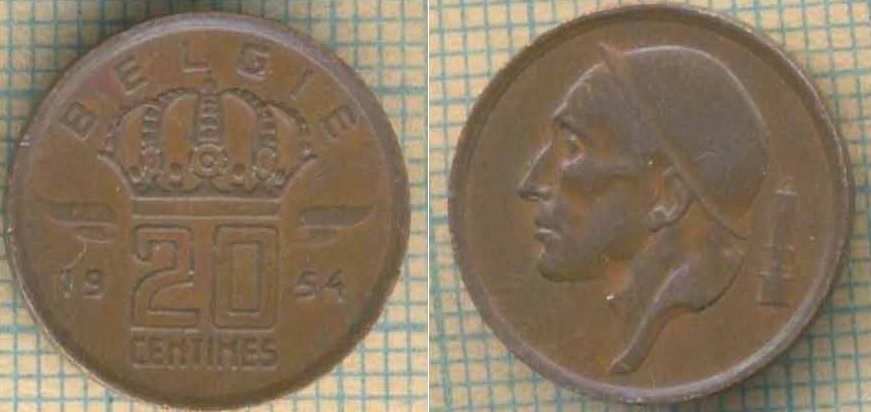 Бельгия 20 сантимов 1954 2385