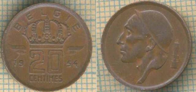 Бельгия 20 сантимов 1954 2385