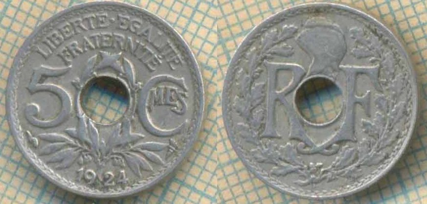 Франция 5 сантимов 1924 4838