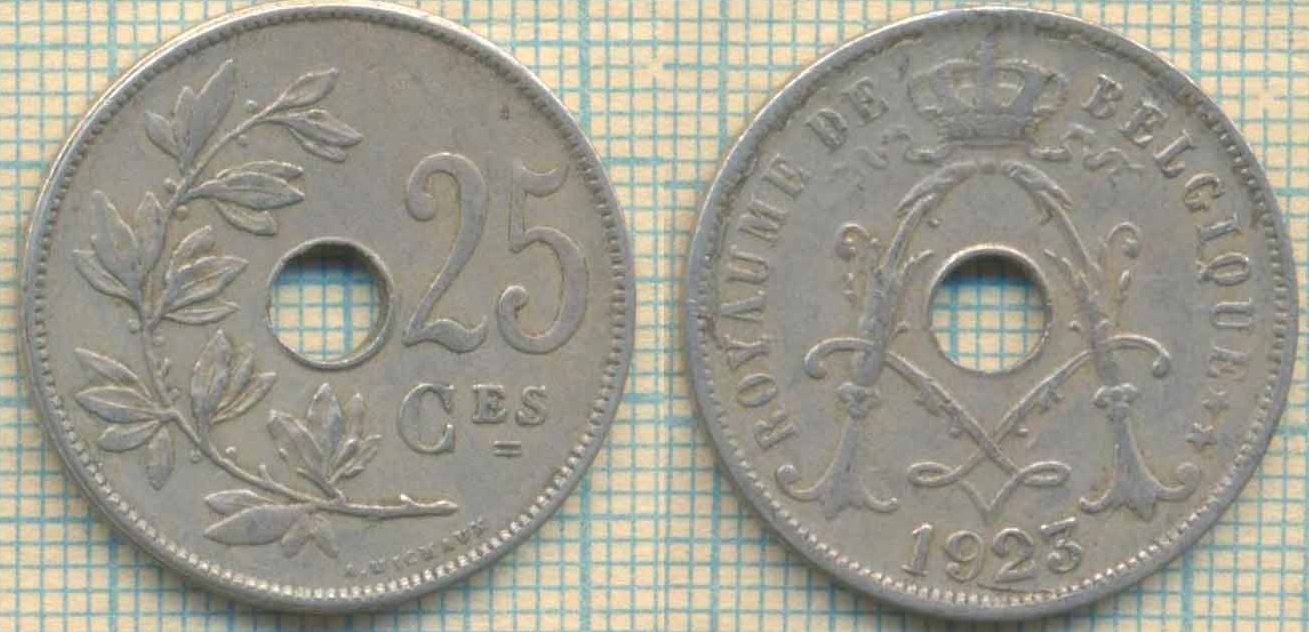 Бельгия 25 сантимов 1923 4856
