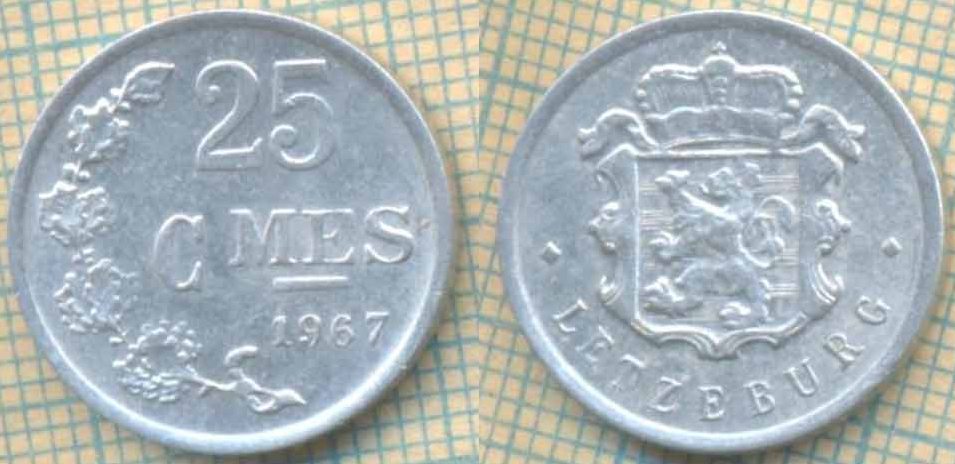 Люксембург 25 сантимов 1967 4829