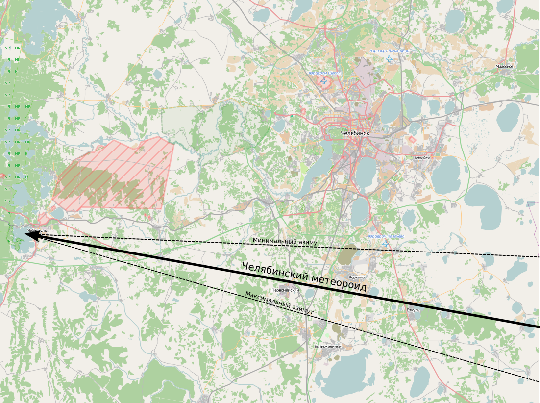 Trajectory of Chelyabinsk meteoroid ru