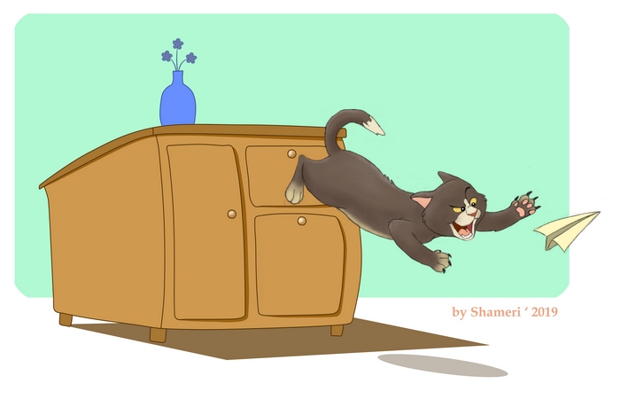 Кот и бумажный самолетик