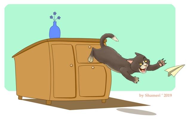 Кот и бумажный самолетик