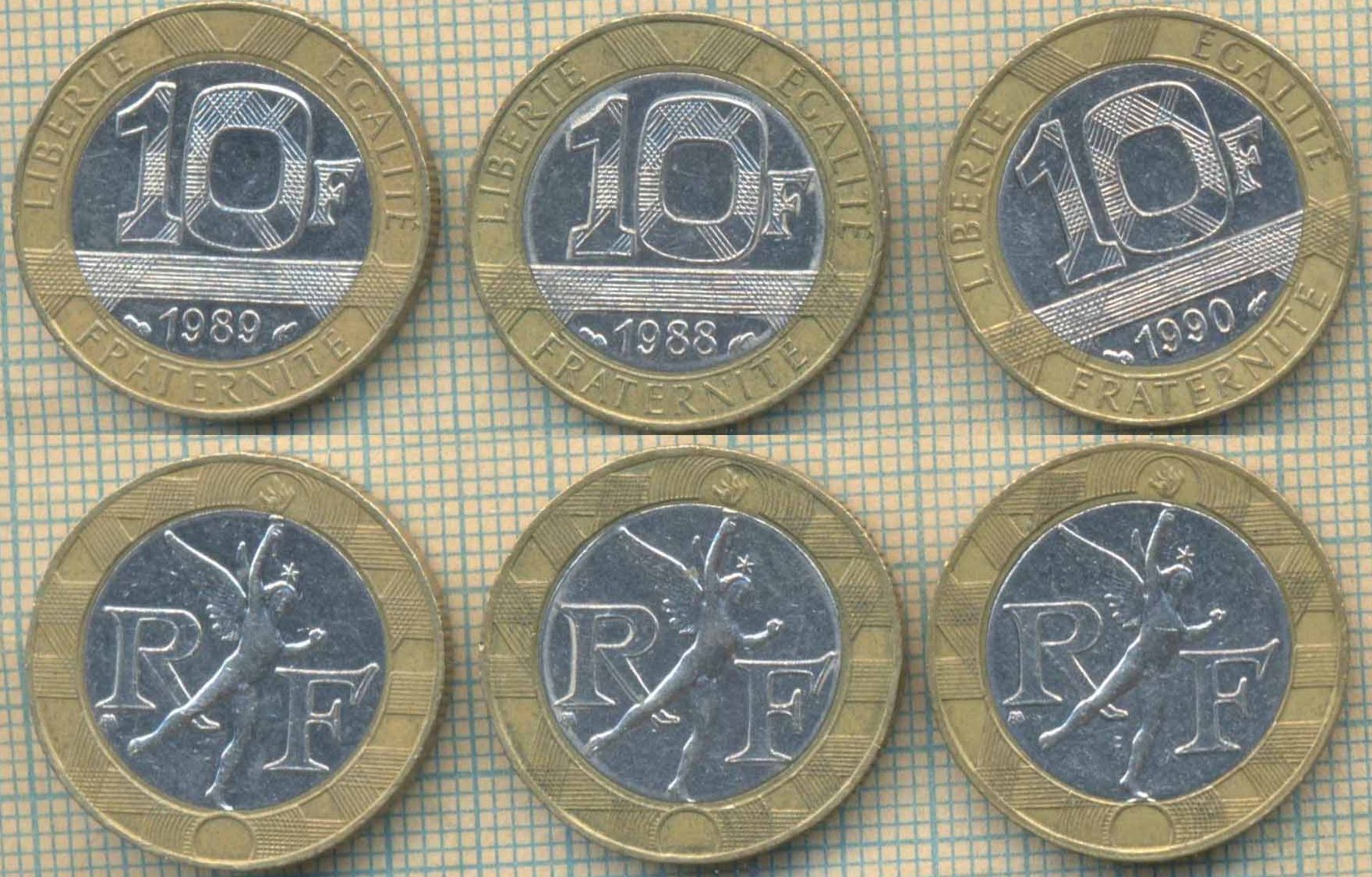 Франция 10 франков 1988 89 90