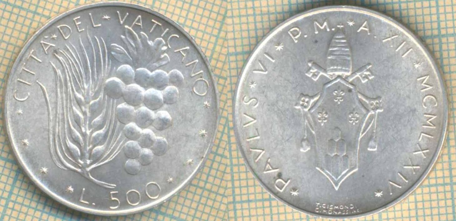 Ватикан 500 лир 1974 6250