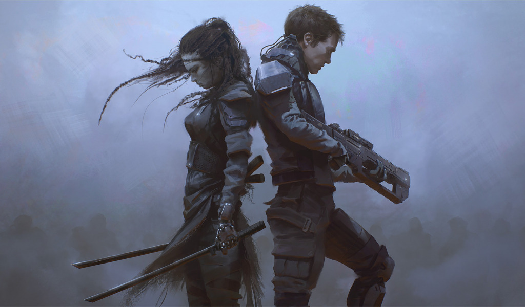 sci-fi-art-devushka-paren-oruzhie-spina-k-spine