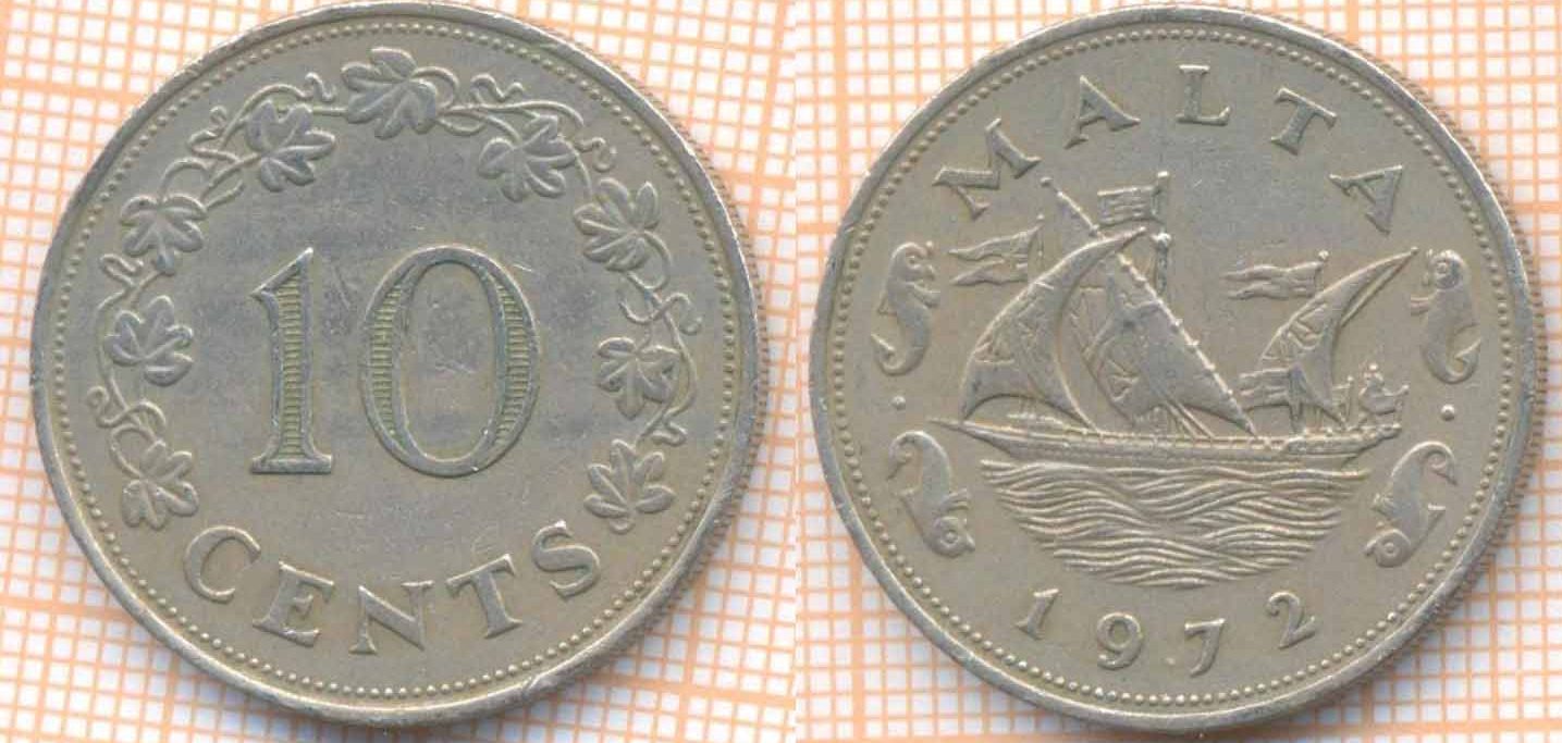 Мальта 10 центов 1972 6738