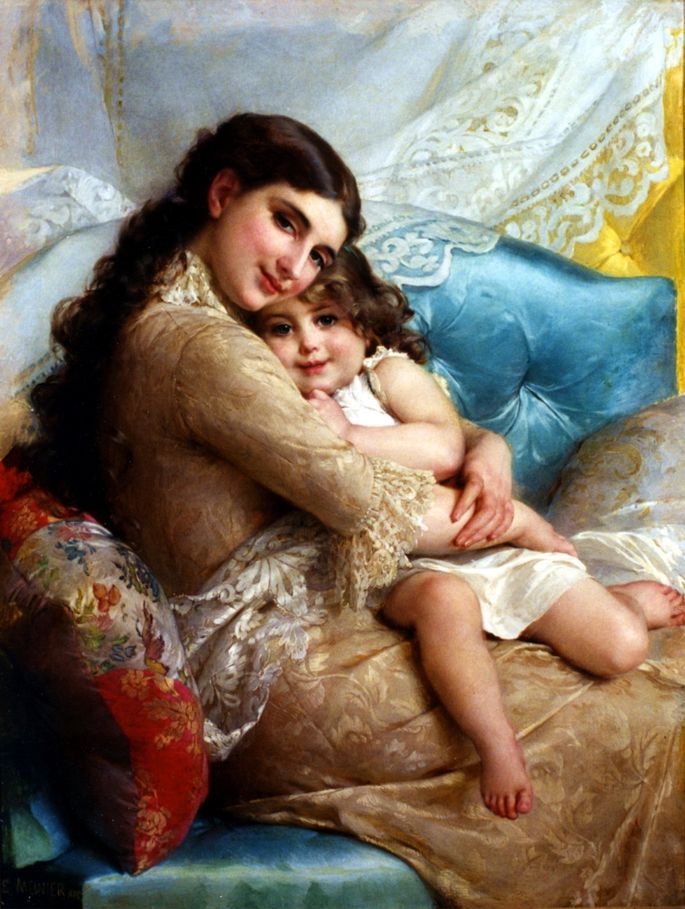 60 Emile Munier (French, 1840-1895) - Портрет матери и дочери