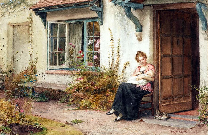 97 George Goodwin Kilburne (British, 1839-1924) - Mother and child at the cottage door