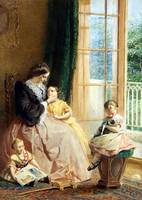 92 George Elgar Hicks (British, 1824-1914) - Mrs Hicks, Mary, Rosa and Elgar, 1857