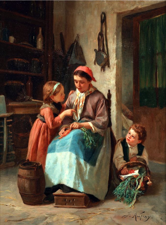 143 Joseph Athanase Aufray (French, b.1836) - Mothers little helpers