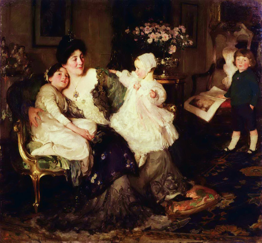 174 Solomon J. Solomon (1860-1927) - The Artists Wife and Children, Papa Painting, 1905