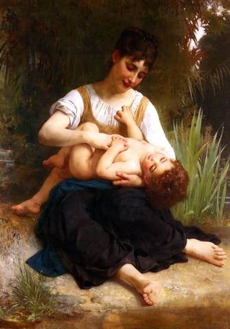 199 William-Adolphe Bouguereau (1825—1905) - Les joies dune mere (jeune fille chatouillant un enfant ) (The Joys of Motherhood (Girl Tickling a Child))