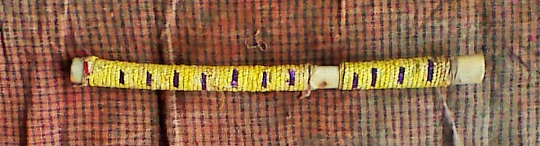 062 yellow quilled flute 9" long yellow with purple accent bars