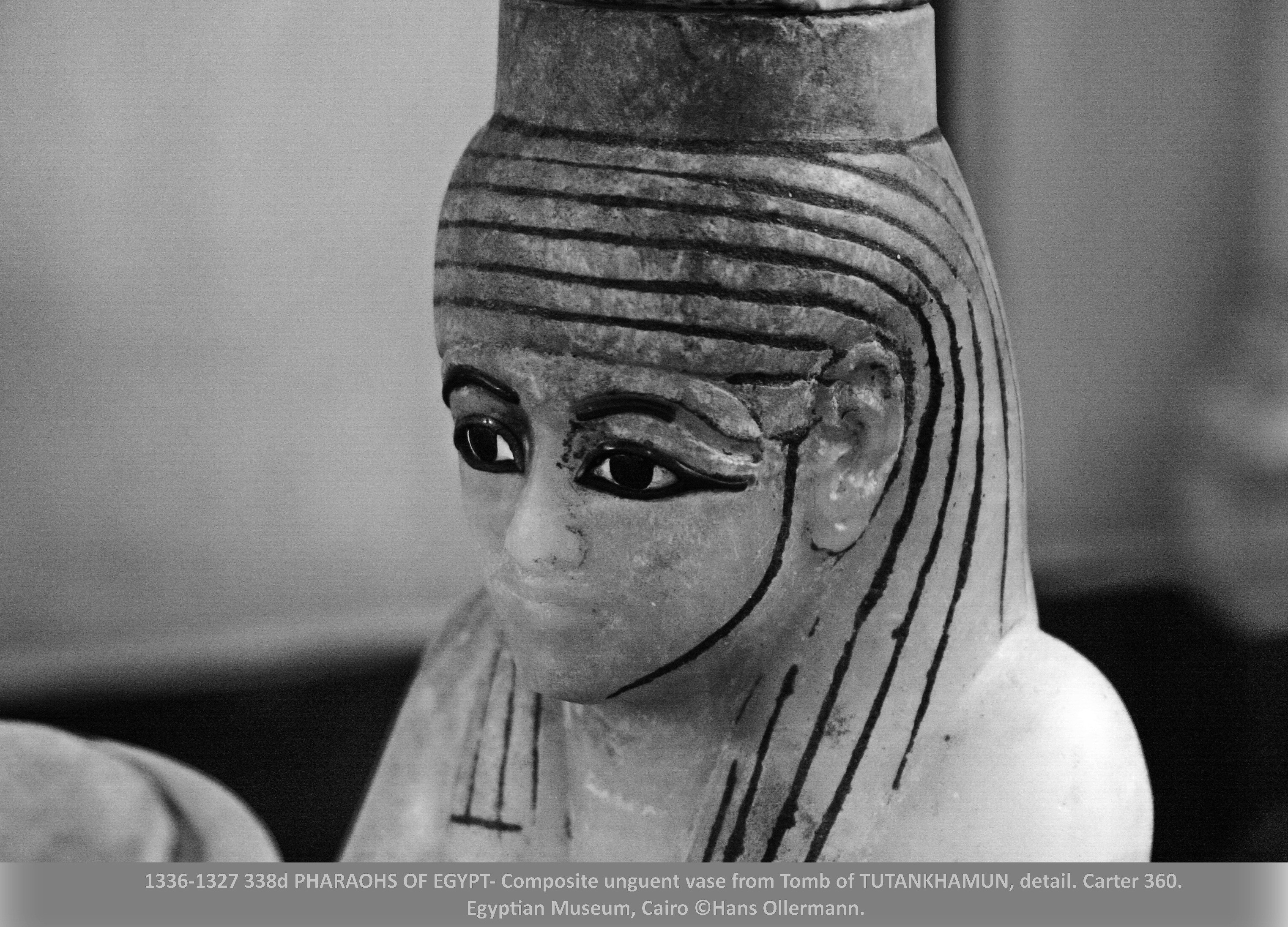 Composite unguent vase from Tomb of TUTANKHAMUN, detail. Carter 360. Egyptian Museum, Cairo :copyright:Hans Ollermann. Alabaster. Carter 360. Relevant Burton photo’s as found in Howard Carter Archives in the unsurpassed Griffith Institute Oxford are 1615, 1651 and 1652. JE 62113. Exh.nr. 748.