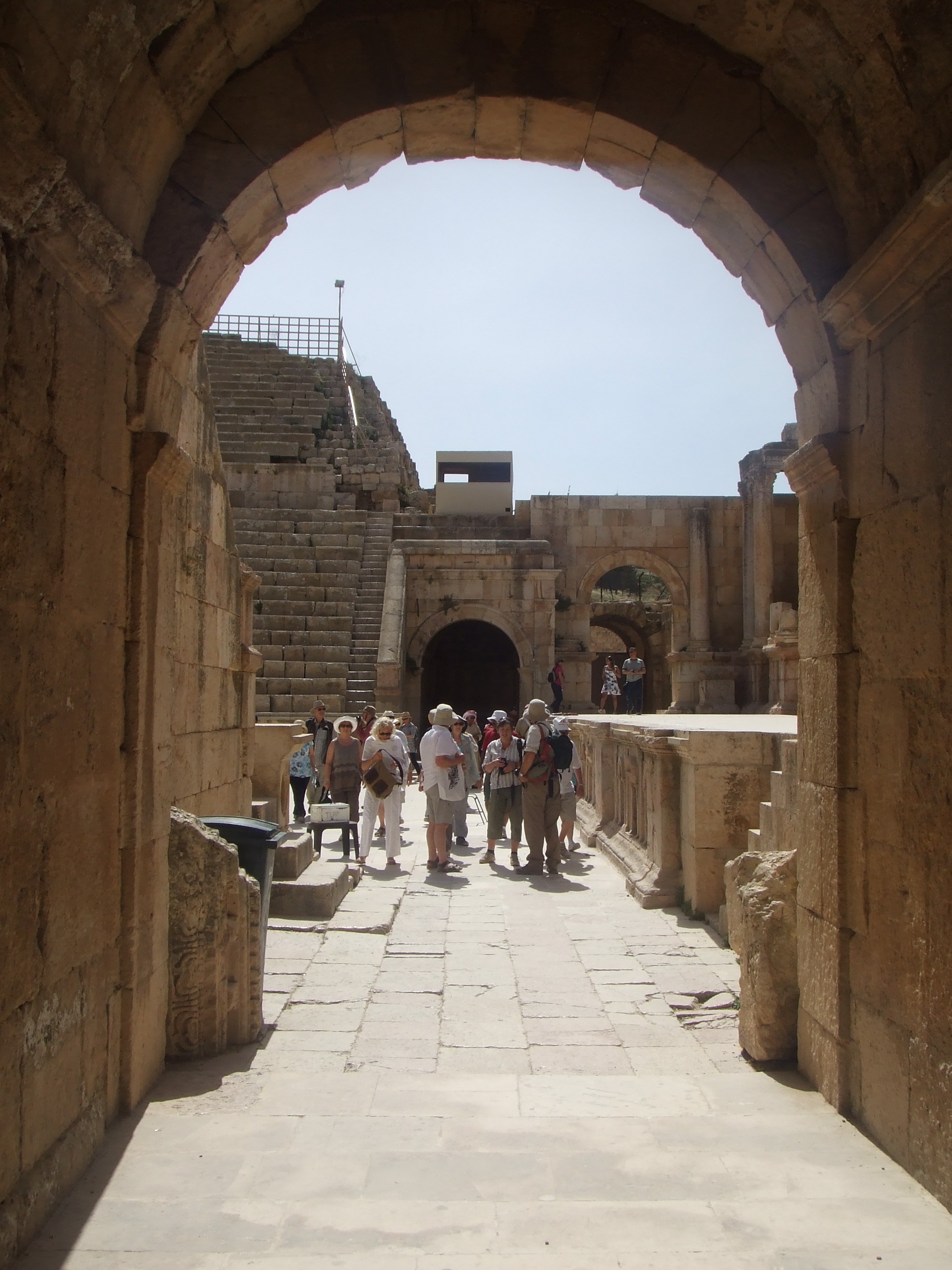 Entrance to Theatre, Jerash The Greco-Roman city of Jerash (ancient Gerasa) is one of the most important and best preserved Classical sites in the Near East. The city's major buildings and monuments are in good condition and the huge extent of the site is impressive. Restoration and reconstruction of important elements has continued throughout the 20th century and today the ancient ruined city sits immediately alongside the thriving modern town of Jerash. The sprawling site is dominated by it's more significant remains, which include the seemingly numerous columns of the main colonnaded street and oval forum, along with two fine amphitheatres, several temples and imposing triumphal arches. For more information see below:- en.wikipedia.org/wiki/Jerash
