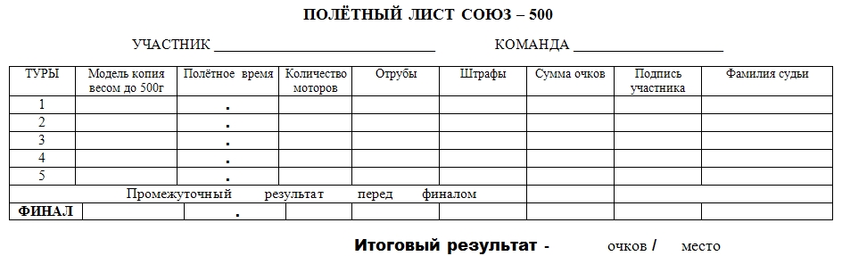 Полетный список образец